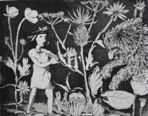 Alice and the Giant Puppy Etching