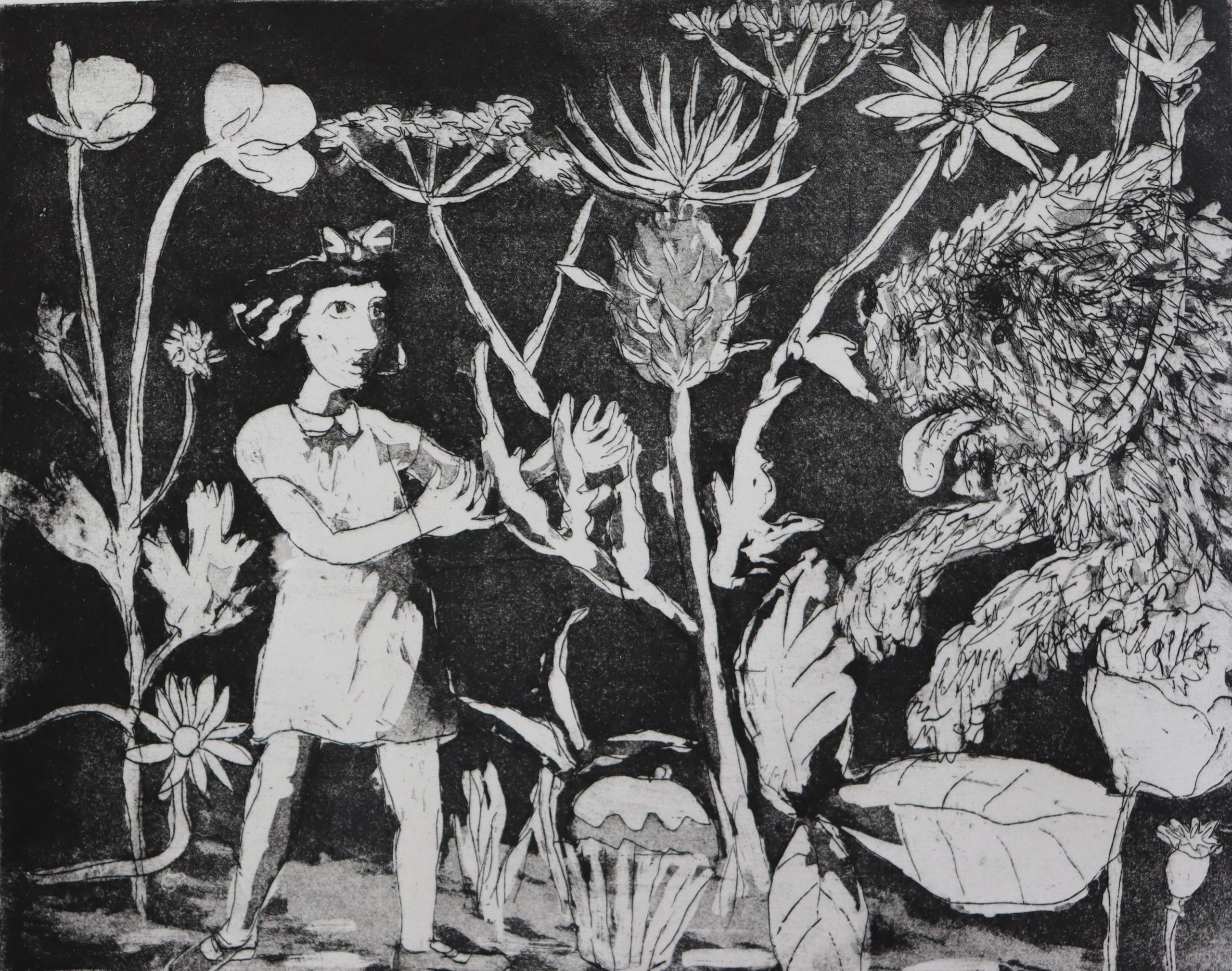 Alice and the Giant Puppy Etching